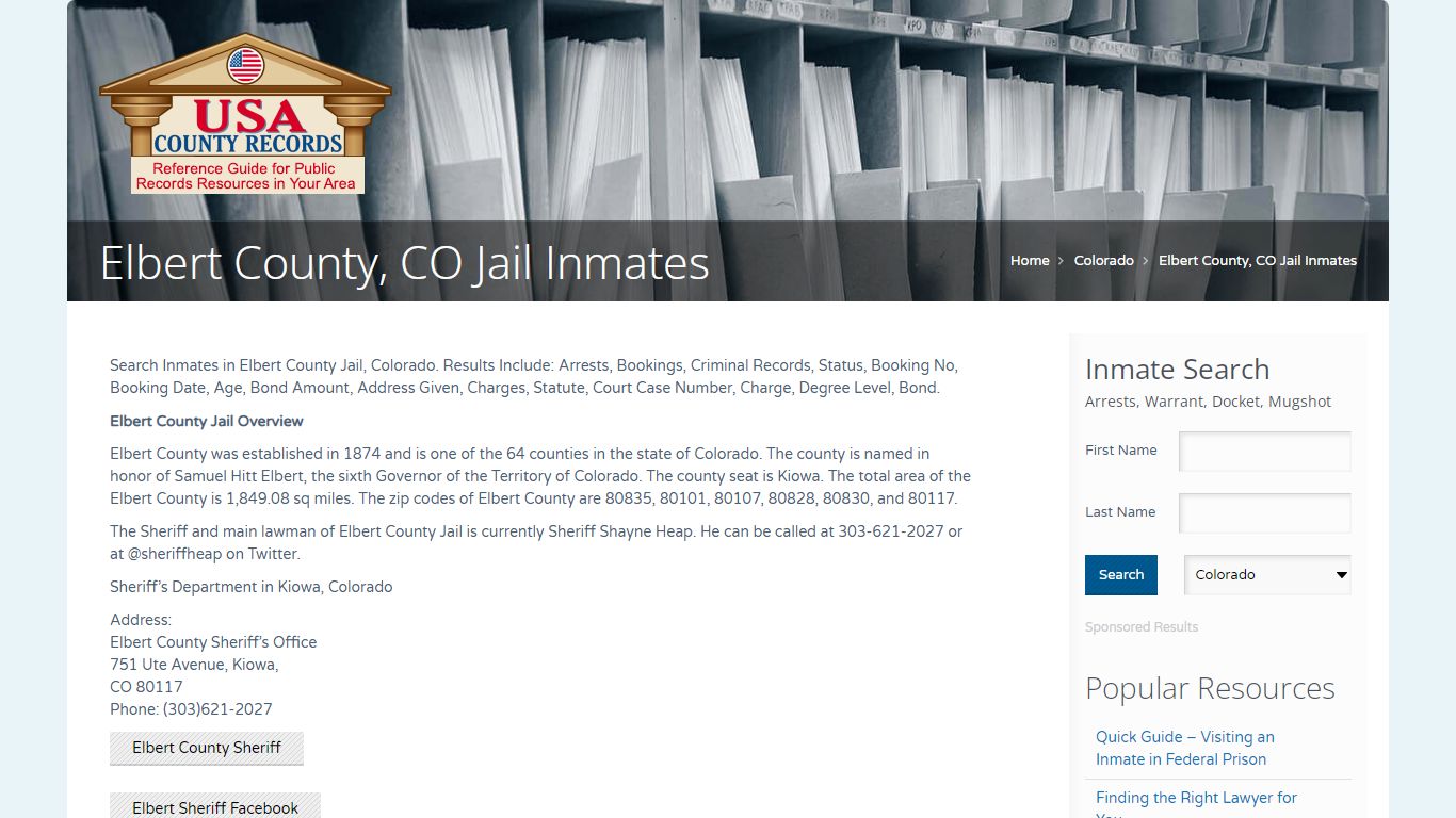 Elbert County, CO Jail Inmates | Name Search